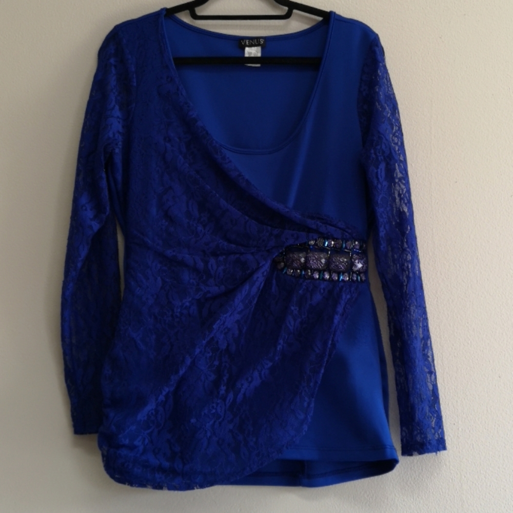 Blue lace and sequin shirt